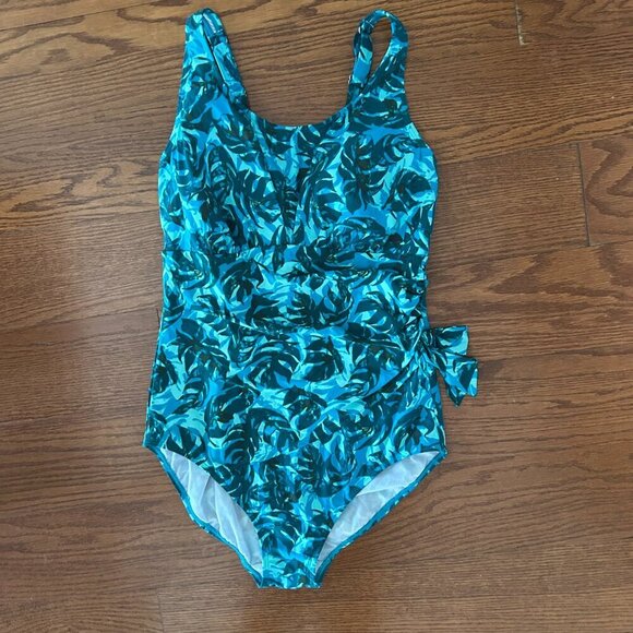 LL Bean Tummy Control Palm Print One Piece Swimsuit Padded Full Coverage Size 12 - Picture 15 of 15
